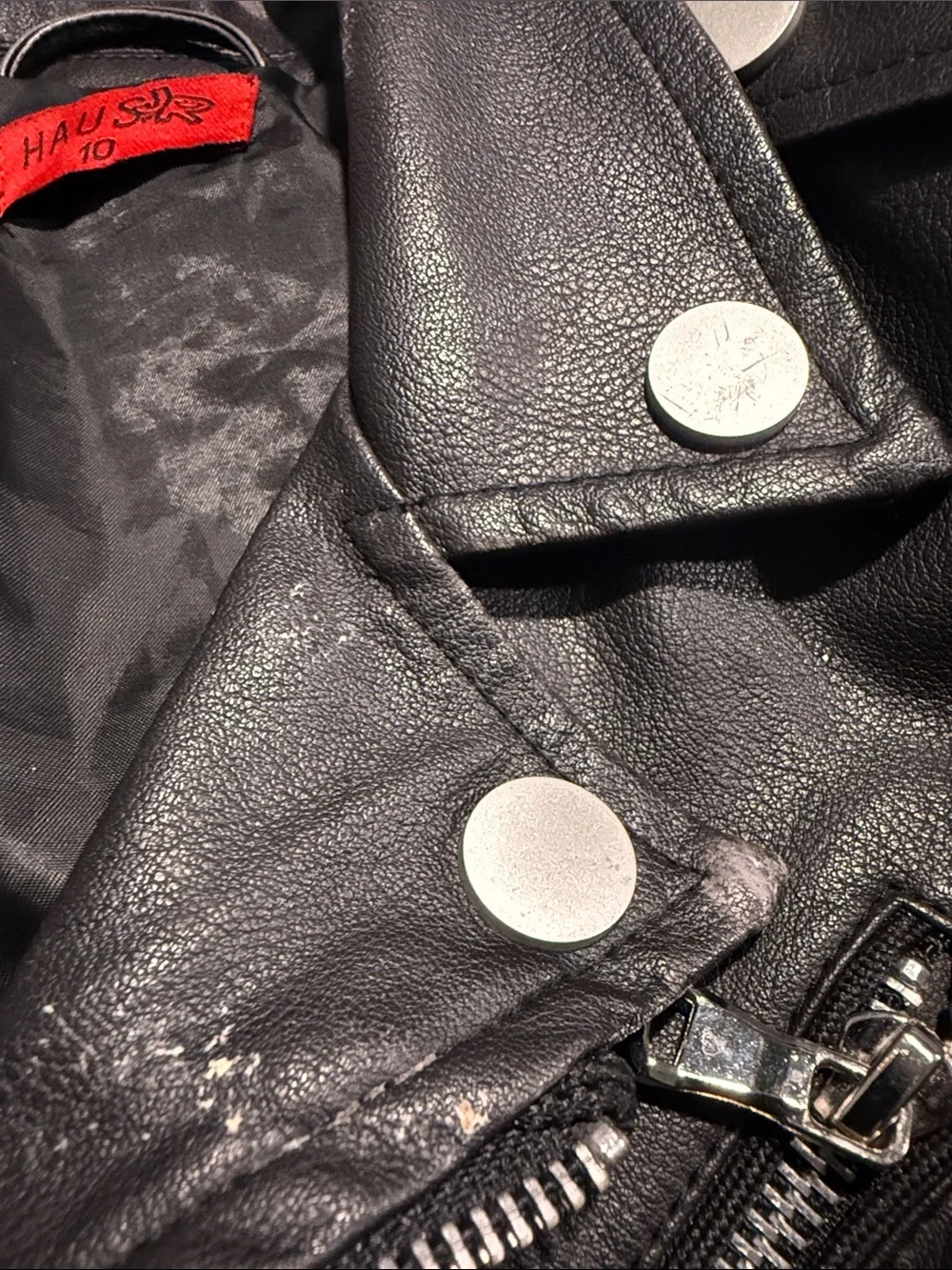 Black Faux Leather Moto Jacket with Silver Hardware